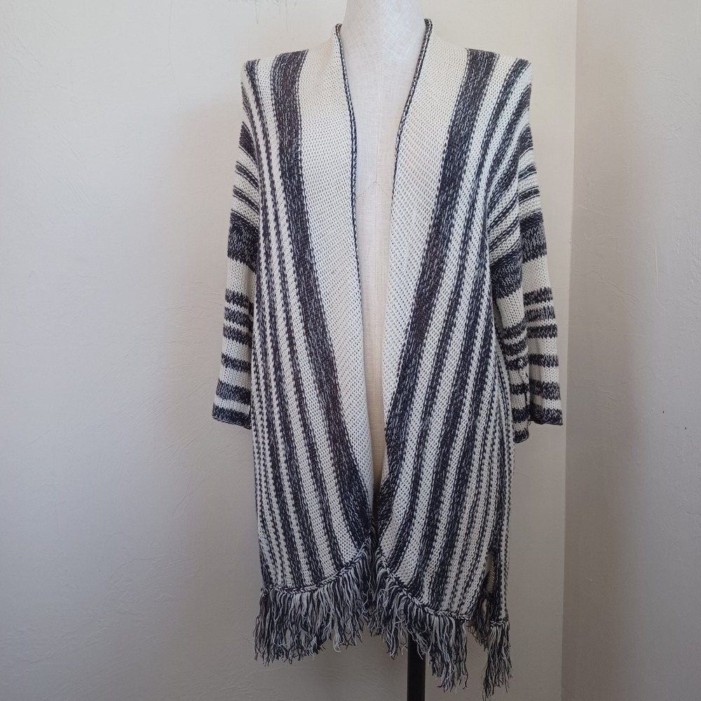 Wooden Ships Paola Buendia Striped Fringe Cardigan Sweater Women's XS S - Picture 2 of 10